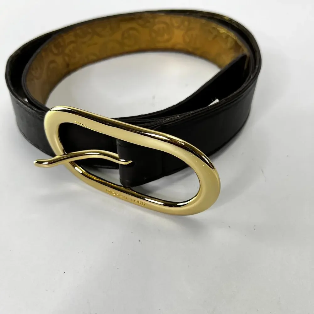 Michael Kors Genuine Leather Belt Gold Brass Buckle Wide 2' Size XL